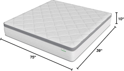 Twin Size Mattress, 10 Inch Hybrid Mattress in a Box, Comfort Sleep|Pocket Innerspring Pillow Top Mattresses for Motion Isolation, Pressure Relief & Edge Support, Medium Firm, Certipur-Us2