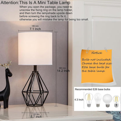 Black Bedside Table Lamp,Small Nightstand Lamp for Bedroom,Modern Desk Lamp with TC Fabric Shade Geometric Metal Base for Living Room Study Office Farmhouse2