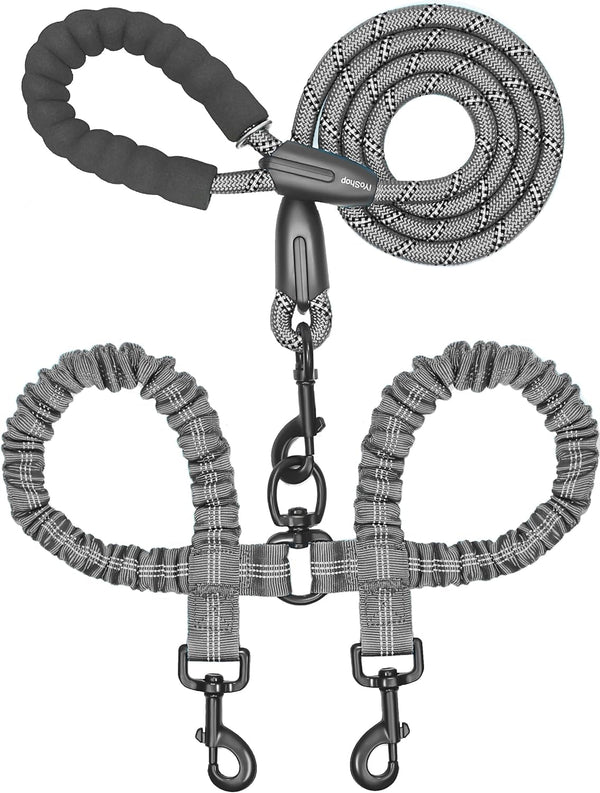 Iyoshop Dual Dog Leash - 360° Swivel, No Tangle Walking Leash with Shock Absorbing Bungee for Two Dogs (Large, 25-150 Lbs, Black)21