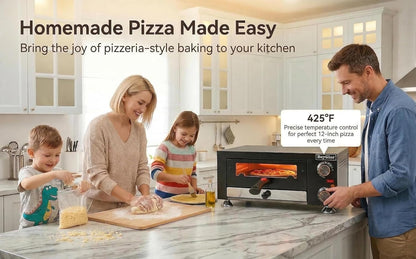 Electric Pizza Oven Indoor,12 Inch Countertop Pizza Maker with Viewing Window,Stainless Steel Commercial Pizza Oven, Removable Handle,Dual Baking Trays and Oven Mitts3
