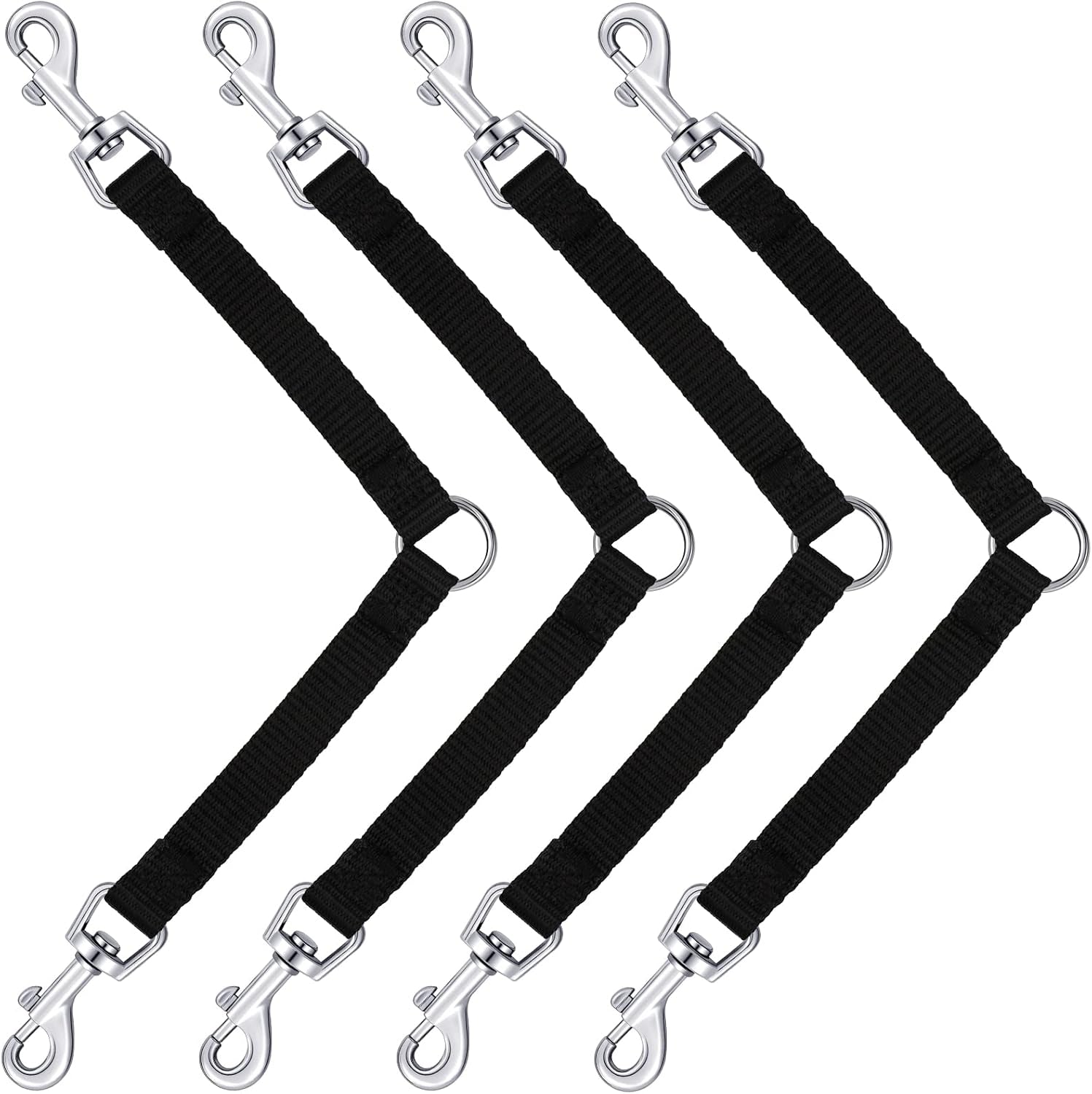 reginary-4-pieces-no-tangle-dog-leash-couplers-black-double-clip-leash-for-two-clasp-dog-0-6-inch-wide-heavy-duty-nylon-for-large-pet-walking-supplies-4-inch