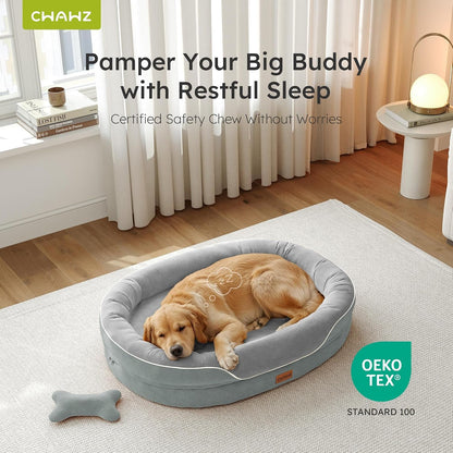 CWAWZ XL Orthopedic Dog Bed, Extra Large Dog Bed, Dog Sofa for Large Sized Dogs with Full-Surround Bolsters, Dual-Sided Dog Cooling Bed with Memory Foam, Washable Sofa with Nonslip Bottom, Light Grey4