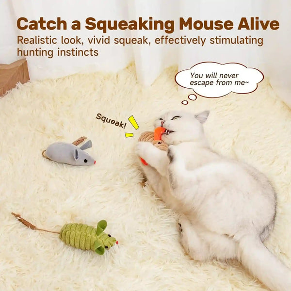 Potaroma Cat Toys: 3Pcs Squeak Mice Interactive Catnip Silvervine Animals | Indoor Kittens - Dental Matatabi Cat Nip & Chew Exercise Toy for All Breeds & Species3