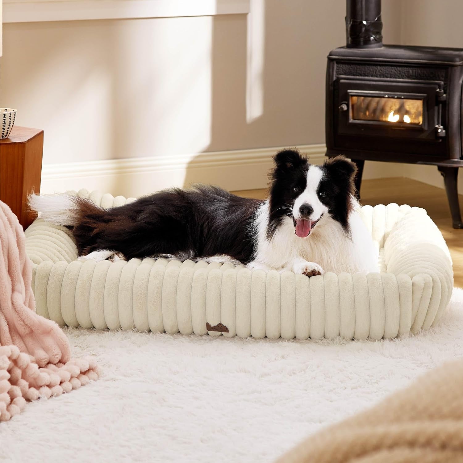 bedsure-comfyfleece™-cute-dog-bed-for-small-medium-dogs-washable-25in-cream-furry-puppy-beds-square-rectangle-orthopedic-corduroy-aesthetic-pet-beds-removable-zipper-cover-non-slip-bottom-up-to-15-lbs