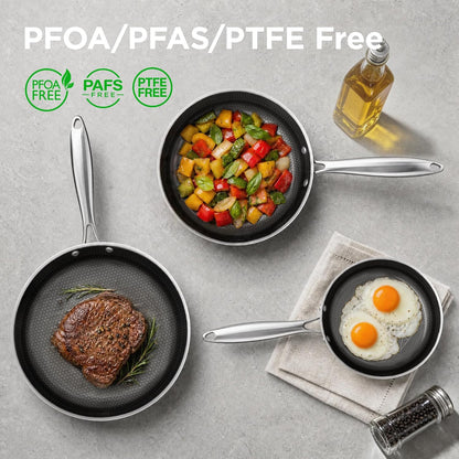 3Pc Hybrid Nonstick Frying Pans Set, 8, 10 & 12" Pans | Stainless Steel Pans,Chef'S Pan,Skillets Dishwasher & Oven Safe, Stay-Cool Handles,Induction Compatible – Metal Utensil Safe9