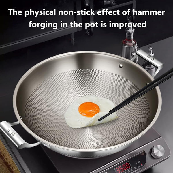 17.72 Inch Hammered Titanium Wok Double Handle with Lid Nonstick(With Lid 1 | Durable Scratch Resistant Uniform Heat Wok Designed for Stir Fry Cooking on All Types of Kitchen Stovetops4