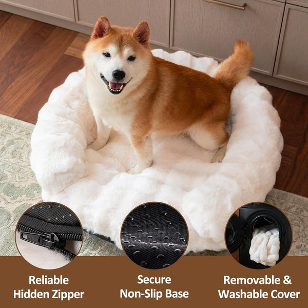 Dog Bed Couch Sofa for Small Medium Dogs Cats 30X30X9 round White | round Plush, Orthopedic, Washable, Removable Cover, Anxiety Relief6