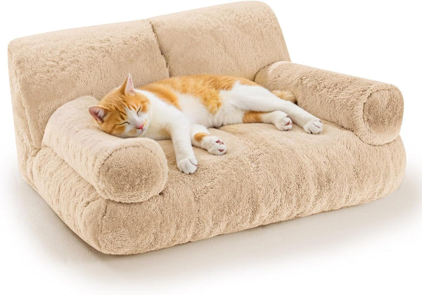 Gimars Upgrade Large Cat Bed for Indoor Cats -Added 10% More Stuff Sponge, Orthopedic Pet Couch Beds with Bolstered Edges, Fluffy Washable & Removable Cover, anti Slip Base, Grey | 10% More Stuff Sponge, Orthopedic Pet Couch with Bolstered Edges, Fluffy Washable & Removable Cover, anti Slip Base9