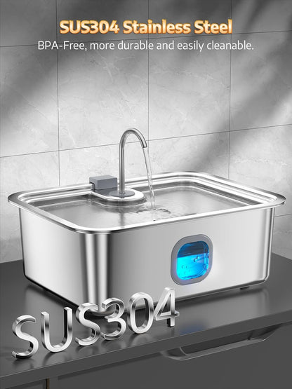 4.2Gal Dog Water Fountain for Large Dogs, 16L Stainless Steel Large Dog Fountain Water Bowl with Deeper & Wider Drinking Tray, Automatic Pet Water Dispenser with Visible Window for Multi-Pets Families4