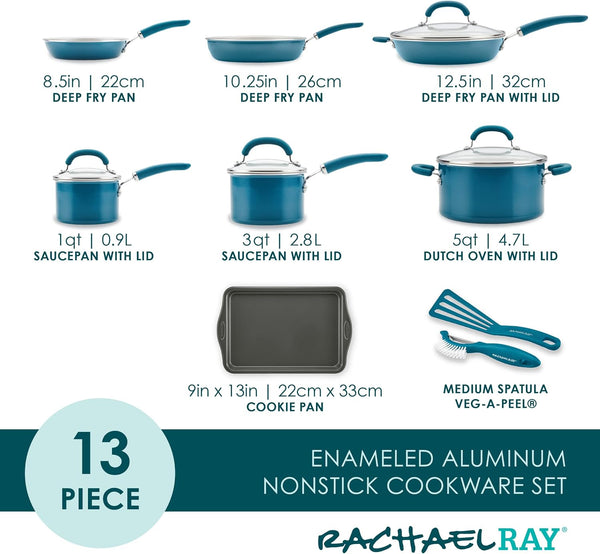 Create Delicious Nonstick Cookware Induction Pots and Pans Set, 13 Piece - Teal Shimmer2