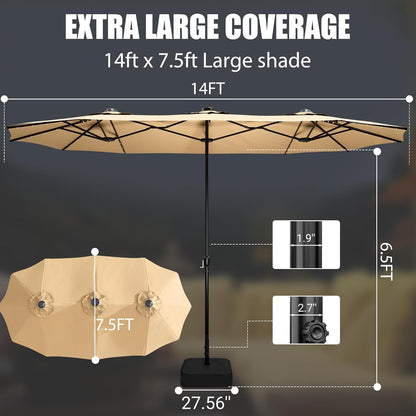 15FT Double-Sided Patio Umbrella with Base Included, Large Outdoor Rectangular Market Umbrella for Backyard, Poolside, Lawn & Garden6