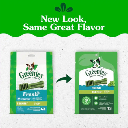 Greenies Teenie Natural Dental Dog Treats, Fresh Mint Flavor, 43 Count | Veterinarian-Recommended, for Dogs 5-15 Lbs, Cleans Teeth, Freshens Breath, Promotes Oral Health, 12 Oz. Pack2