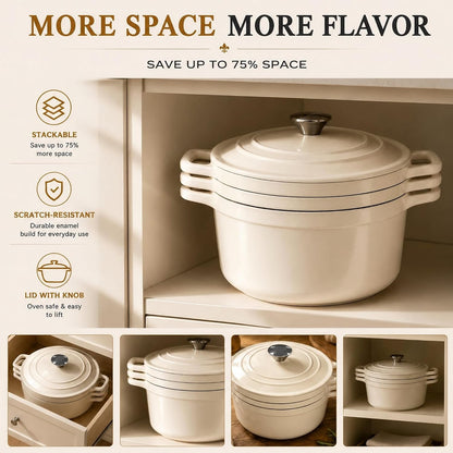 Enameled Cast Iron Dutch Oven Set - 4 Piece Cookware Set with Lids | 4.8Qt, 2.6Qt and 1.3Qt Dutch Ovens, Stackable Cast Iron Pots and Pans Sets for Bread Baking, Slow Cooking and Roasting, White3