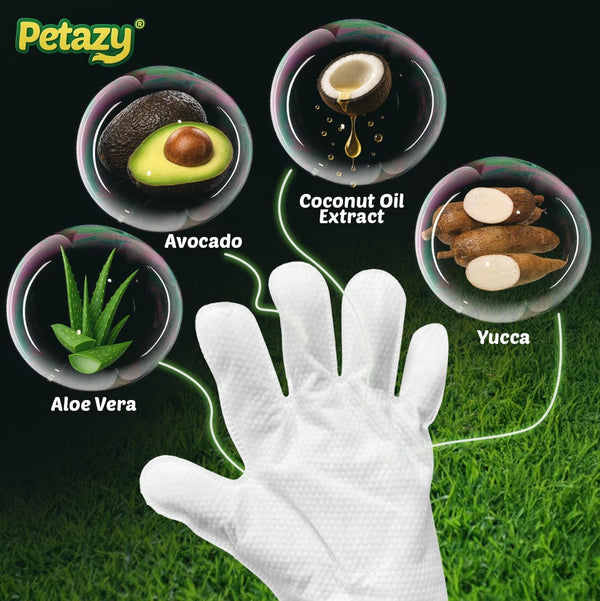 Petazy Pet Glove Wipes for Dogs & Cats – Hypoallergenic Thick Cleaning Gloves with Aloe & Coconut Oil for Paws, Face, Ears & Butt, Instant No Rinse Grooming Wipes to Deodorize and Hydrate, 25 Pack3