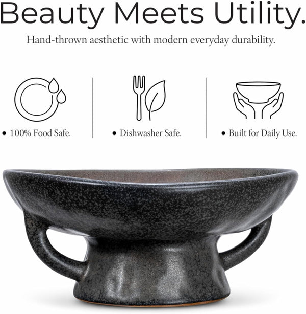 Creative Co-Op Stoneware Bowl with Handle and Base, Black Reactive Glaze10