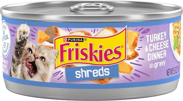 Purina Friskies Shreds Turkey and Cheese Dinner in Gravy High Protein Wet Cat Food - (Pack of 24) 5.5 Oz. Cans1