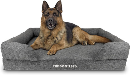 The Dog’S Bed Orthopedic Memory Foam Dog Bed with Bolsters for Large Dogs, High Density Support Mattress, Low Front Entry, Removable Washable Cover, Oxford Fabric, Blue with Dark Red Trim, Large28