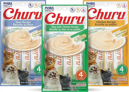 INABA Churu Lickable Purée Natural Cat Treats Tuna & Chicken 3 Flavor Assortment of 12 Tubes1