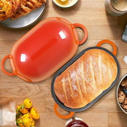 5 QT Enameled Cast Iron Sourdough Bread Oven, Loaf Pan with Lid | Oval Dutch Oven for Homemade Sourdough Bread Baking, Oven Safe up to 500°F, Meatloaf Pan with Dome Lid, Orange8
