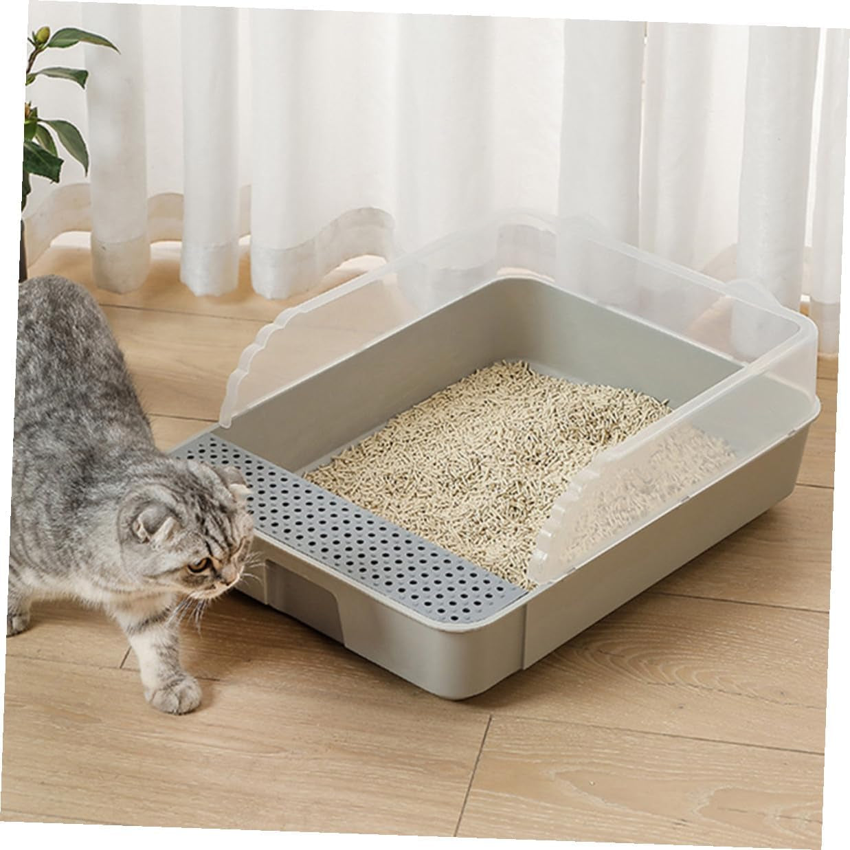 supvox-cat-litter-pan-toilet-semi-enclosed-anti-splash-resistant-plastic-litter-box-with-removable-cover-small-gray-for-kitten-housebreaking-and-indoor-use