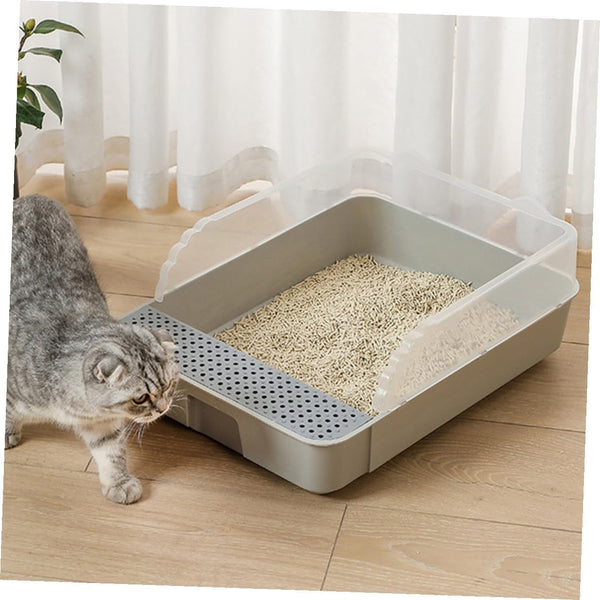 SUPVOX Cat Litter Pan Toilet Semi-Enclosed Anti-Splash Resistant Plastic Litter Box with Removable Cover Small Gray for Kitten Housebreaking and Indoor Use8