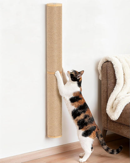 Aechonow 34" Cat Scratching Post, Wood Wall Mounted Cat Scratcher for Cats | Cat Wall Scratcher,Cat Wall Furniture for Indoor Cats,Cat Wall Wood Climber, Natural Sisal,Tall & Sturdy Corner Climbing Pole1