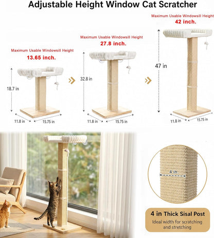 Cat Scratching Post with Large Window Perch, 47-Inch Tall Sisal Cat Tree | Glass Suction-Cup Mounting; for Large Cat & Maine Coons; Thick Square Sisal Post; Ultra-Soft Bolstered Bed; Hold up to 45 Lbs4