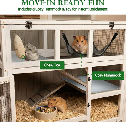 Large Guinea Pig Cages, 3-Story Indoor Guinea Pig Habitats with Stand, Hedgehog Cage Rabbit Hutch with Pull-Out Tray, Flip-Open Roof, Cozy Hammock7