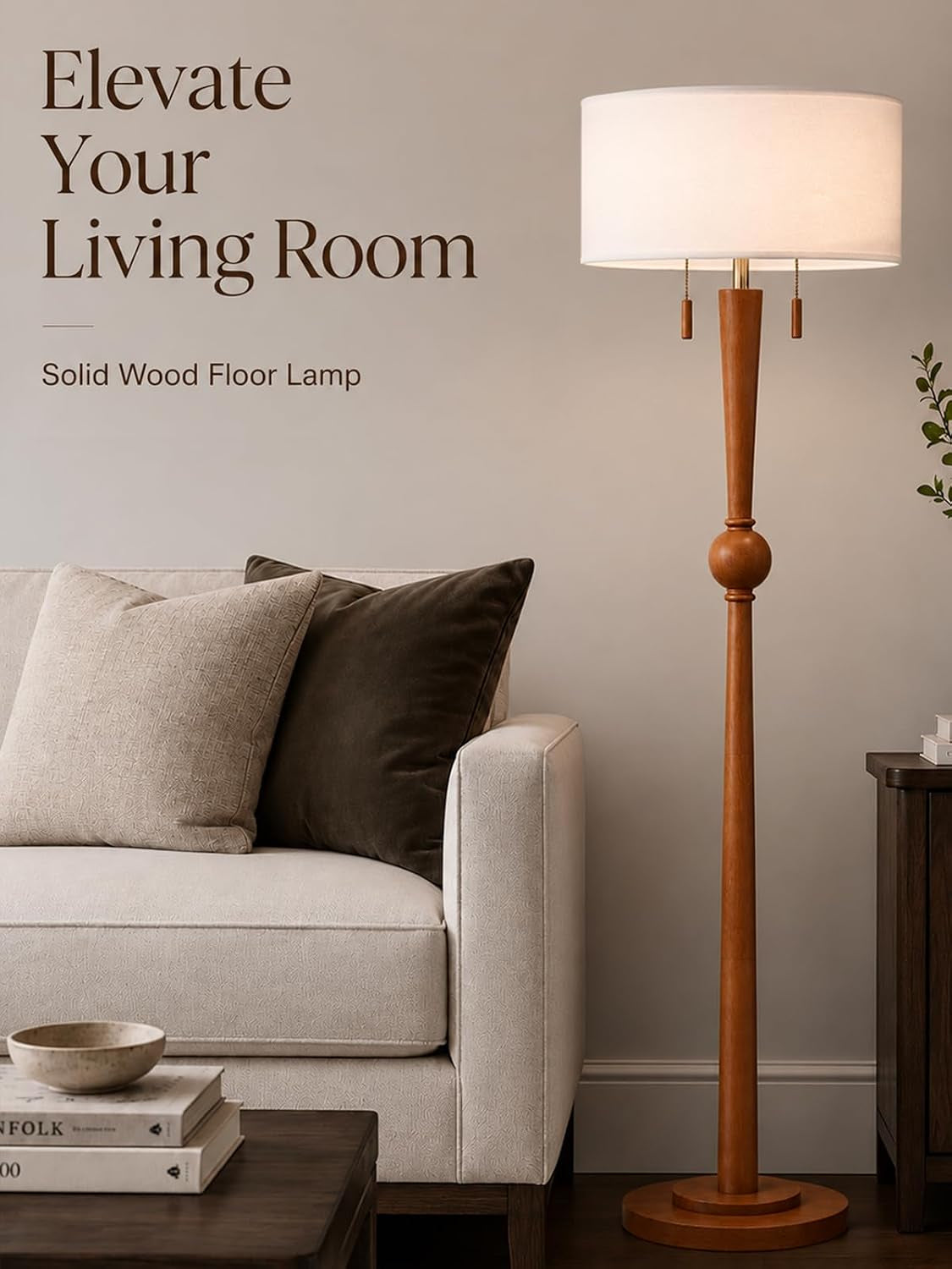 solid-wood-floor-lamp-for-living-room-pull-chains-standing-lamp-62-8-tall-17-white-drum-shade-sculptural-wood-base-stem-2-light-design-standing-lamp-for-bedroom-2-bulbs-included