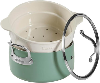 6-QT Heavy-Guage Aluminum Dutch Oven W/Non-Stick Non-Toxic Ceramic Interior and Ceramic Steamer Insert - Sage Green1