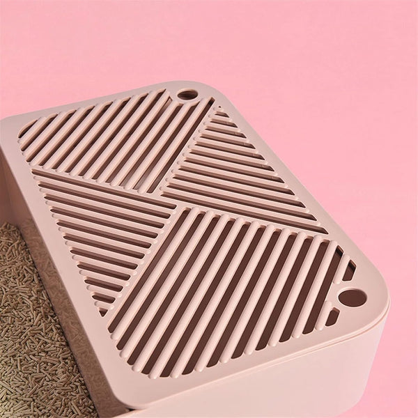 Dog Potty Training Toilet ﻿ Cat Litter Tray Fully Enclosed Japanese Style Box Toilet Kitten anti Splash and Deodorant Corridor Pet with Curtain Pink and White(A)7