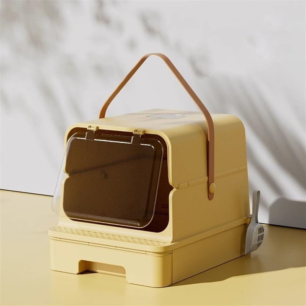 pet-supplies-enclosed-cat-litter-box-with-door-drawer-anti-splash-lid-scoop-includedgray