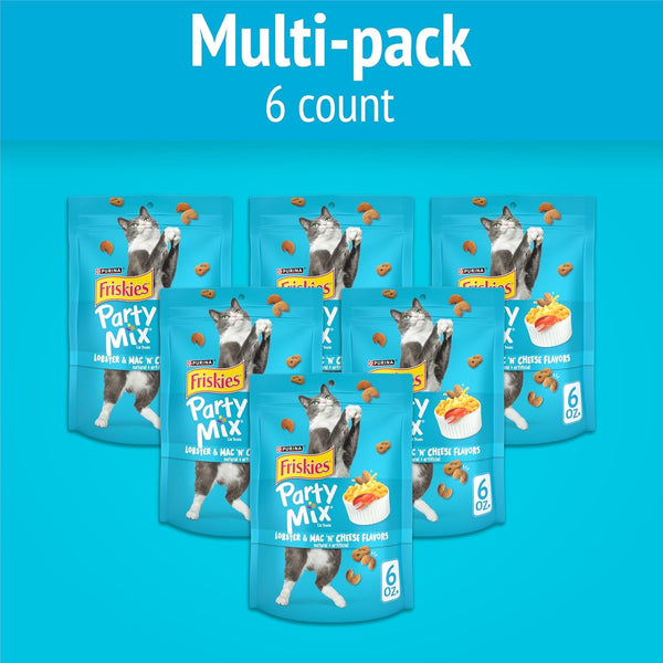 Purina Friskies Cat Treats, Party Mix Lobster & Mac 'N' Cheese Flavors - (Pack of 6) 6 Oz. Pouches3