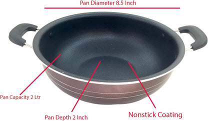 Nonstick Kadhai with Lid 2L All Purpose Pan Deep Fry Pan for Indian Cooking Stir Fry Aluminium Wok Deep Fry Skillet Cookware Cooking Pan2