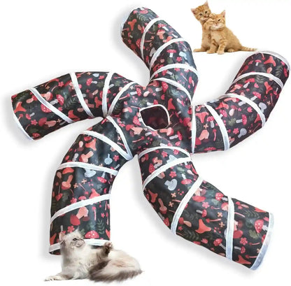 EGETOTA Cat Tunnel for Indoor Cats Large, with Play Ball S-Shape 5 Way Collapsible Interactive Peek Hole Pet Tube Toys, Puppy, Kitty, Kitten, Rabbit (Blue & Black)12