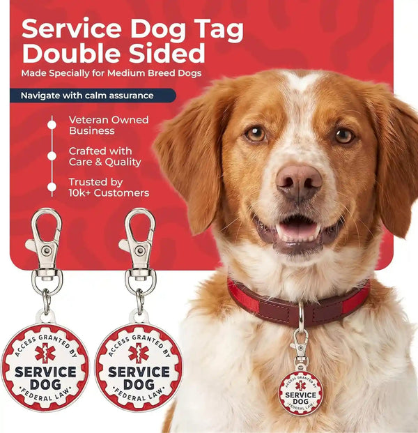 Industrial Puppy Service Dog Tag, 2 Pack: Metal Pet ID Tags for Service Animals, Emotional Support Dogs and Therapy Dogs, 1.25 Inch Diameter, Double Sided, Navy Lettering and Red Enamel Trim4