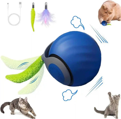 2Packs Speedy 2.0 Tail Cat Toys for Bored Indoor Adult Cats,2025 New Generation Interactive Cat Toys for Indoor Cats,Automatic Moving Ball with Tail,Blue and Orange7