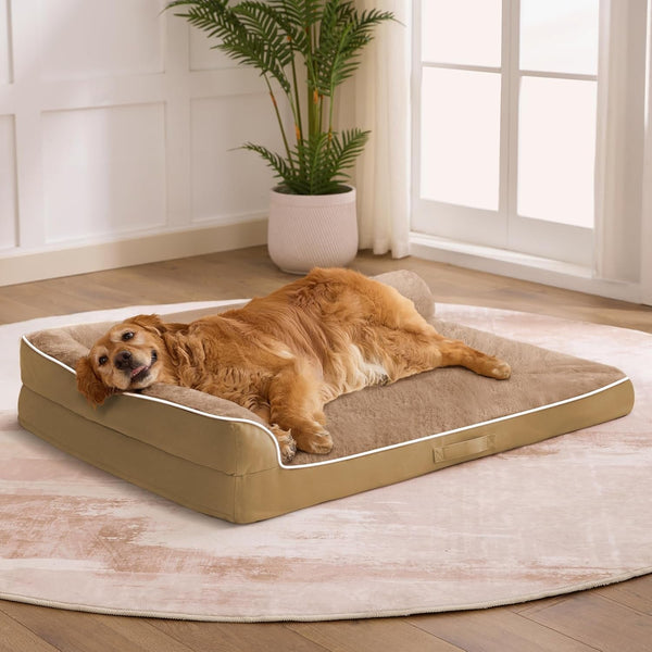 Dog Beds Large Sized Dogs, XL Orthopedic Dog Beds for Large Dogs 42"X30"X7.5", Waterproof Pet Bed with Washable Cover, L-Shaped Pet Couch with Portable Handle, Grey12