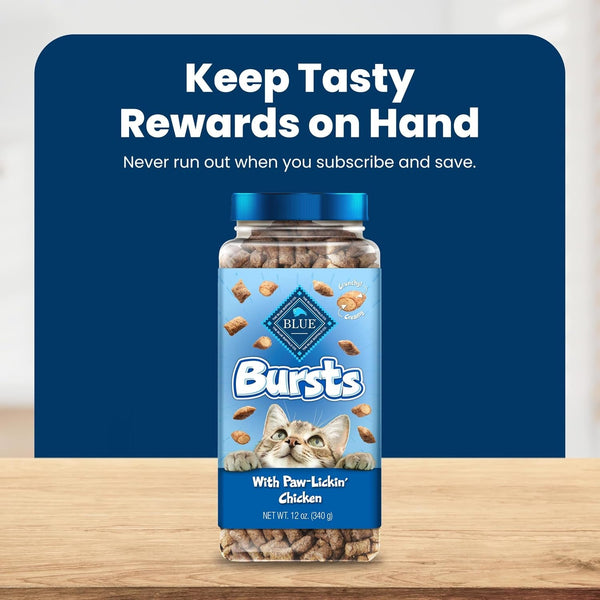 Blue Buffalo Bursts Paw-Lickin' Chicken Crunchy & Creamy Cat Treats, Great for Training, Made with Real Chicken Natural Cat Treats Enhanced with Vitamins, Minerals & Other Nutrients, Tub 12 Oz.10