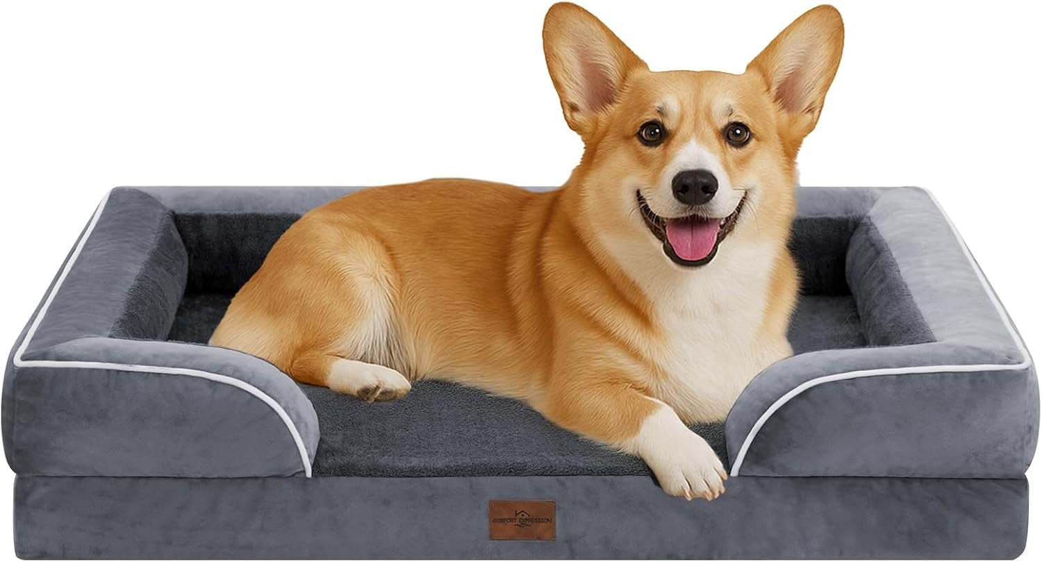 comfort-expression-orthopedic-dog-bed-for-extra-large-dogs-with-bolster-waterproof-dog-couch-bed-with-washable-cover-non-slip-bottom-supportive-egg-crate-foam-xl-pet-bed-42x30-inch