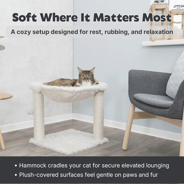 TRIXIE Baza XXL Cat Scratching Posts, Indoor Cat Furniture with Plush Hammock, Jute Scratcher Posts and Dangling Toy Ball, 18.1" L X 18.1" W X 19.7" H, Cream4