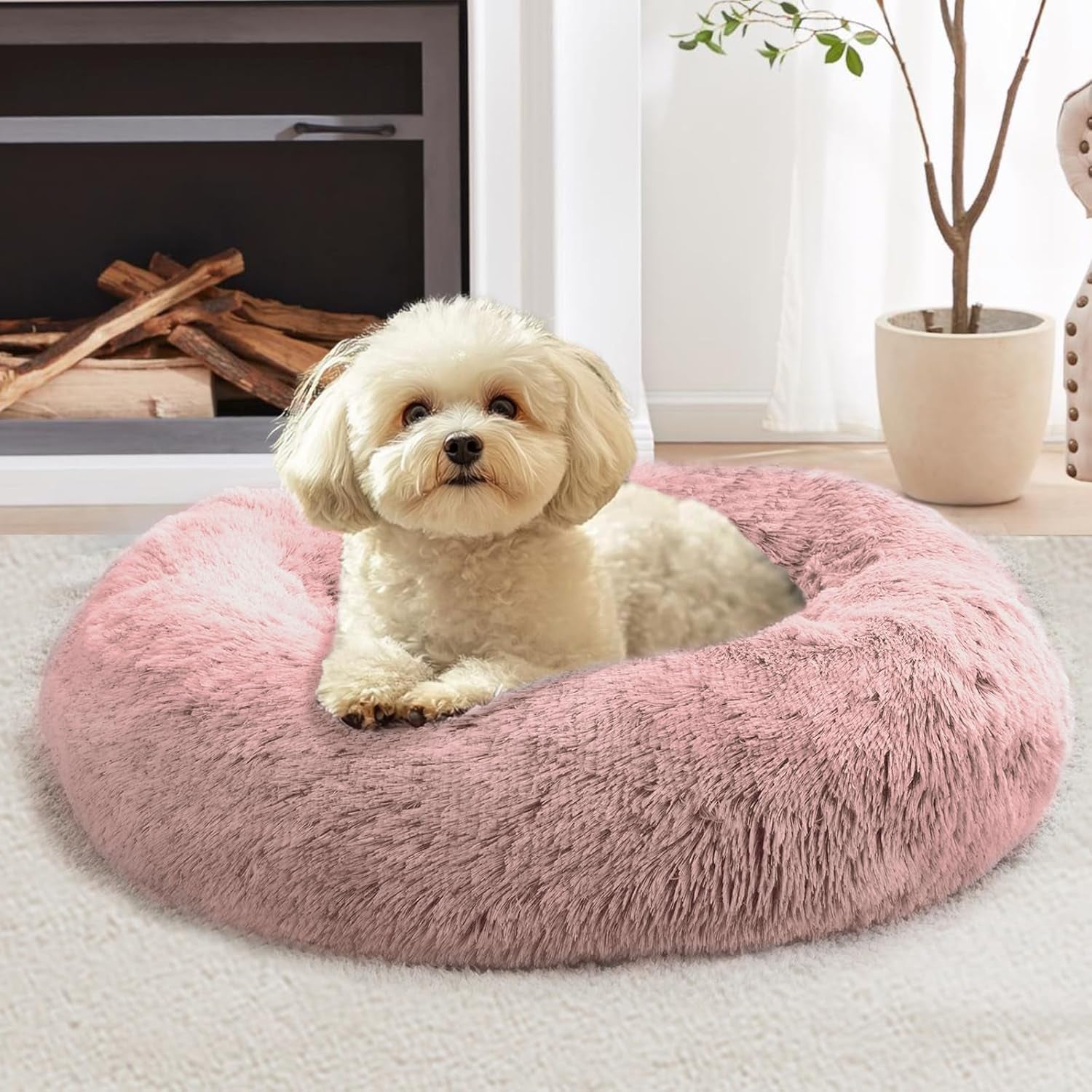 jollyvogue-small-dog-bed-calming-dog-beds-for-small-dogs-indoor-cats-20-inches-donut-washable-cat-bed-for-kittens-puppies-round-fluffy-plush-faux-fur-pet-bedssmoke-grey