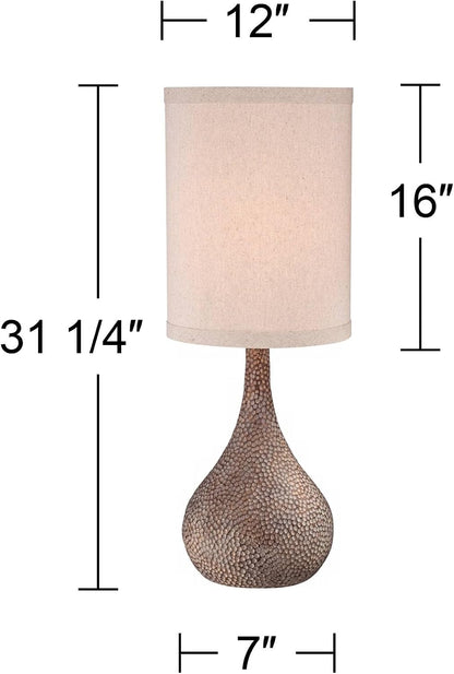 Chalane 31 1/4" Large Table Lamps Set of 2 Hammered Bronze Gourd | Farmhouse Brown Rustic Coastal Modern Living Room Bedroom Bedside Nightstand House Office Home Family White Shade End4