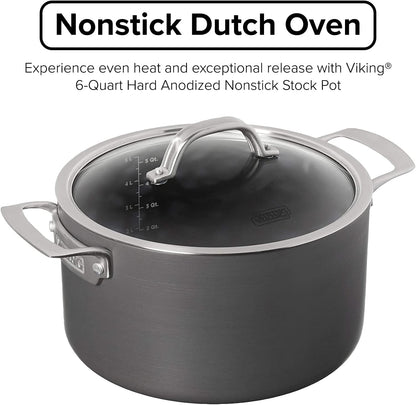 Viking Dutch Oven Non Stick, 6 Quart Hard Anodized Nonstick Cookware Pot with Glass Lid, Dishwasher and Oven Safe, Induction Ready, Gray3