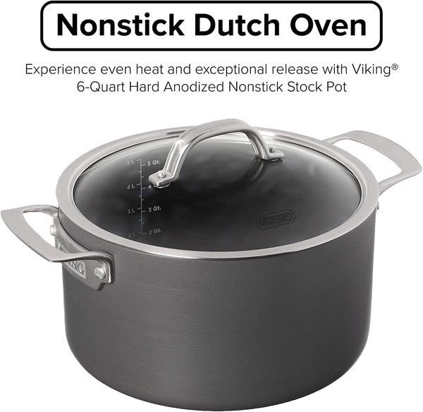 Viking Dutch Oven Non Stick, 6 Quart Hard Anodized Nonstick Cookware Pot with Glass Lid, Dishwasher and Oven Safe, Induction Ready, Gray3