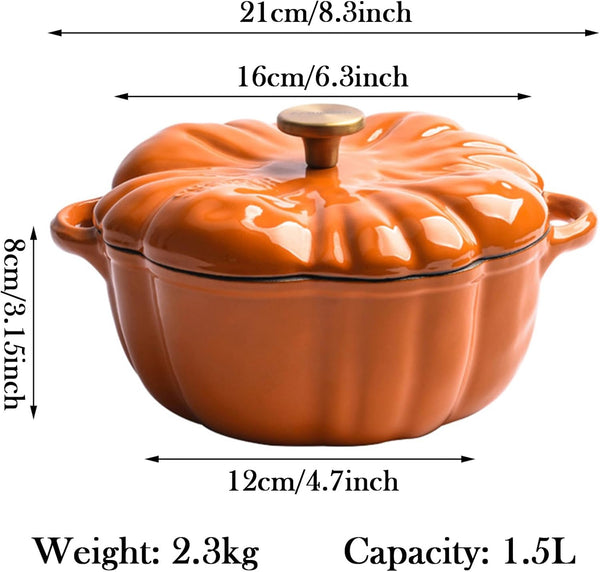 Cast Iron Dutch Oven, Pumpkin Shape Casserole Cooking Pot with Lid | Non-Stick Soup Pots Halloween Cooking Pot Enamel Cookware Crock Pots for Soup Porridge Stew5