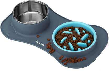 Anipaw Slow Feeder Dog Bowls 3 in 1 Stainless Steel Food and Water Bowls with Non-Spill and Skid Silicone Mat to Slow down Eating for Large Medium Small Breed Size Dogs and Cats | Durable, Non-Spill & Non-Skid with Silicone Mat Design, Slow down Eating, Suitable for Small Medium Large Dogs and Cats10