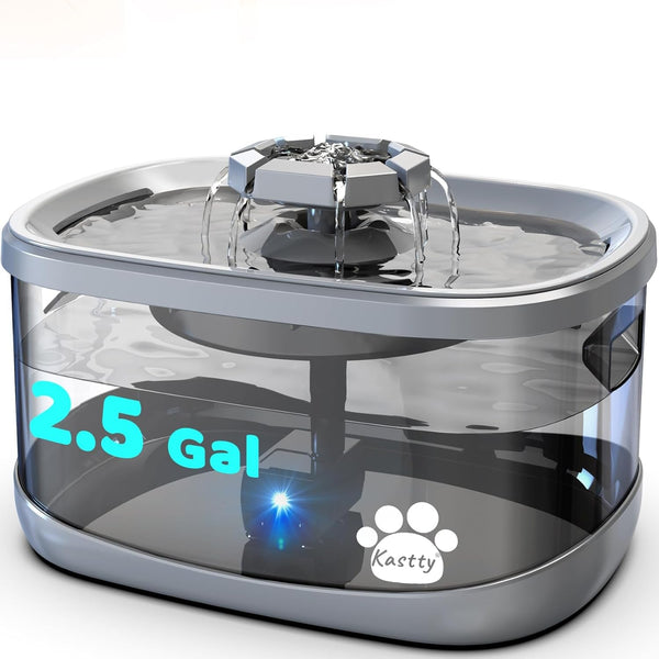 Kastty 2.5Gal/9.5L Dog Water Fountain Extra Large Pet Water Fountain 3 Flow Modes Cat Water Fountain Larger Filter Filtration& Smart LED Pump& Safe Touch, Bpa-Free, Quiet for Large Dogs Pets FS689