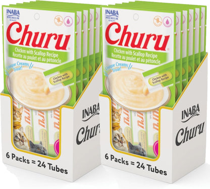INABA Churu Cat Treats, Grain-Free, Lickable, Squeezable Creamy Purée Cat Treat/Topper with Vitamin E & Taurine, 0.5 Ounces Each Tube, 4 Tubes, Tuna with Salmon Recipe17