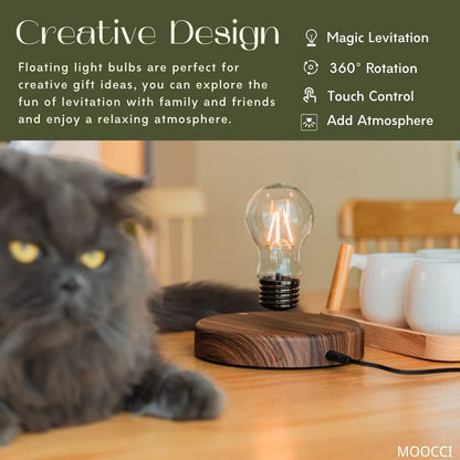 Levitating Bulb Lamp, Magnetic Floating Night Light for Desk Decor | Unique Valentine'S Day Gift for Lovers, Cool Tech Gadget for Home Office, Christmas Birthday Present (Round Classic Bulb)2